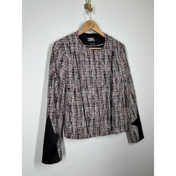 Karl Lagerfeld Womens Tweed Double Zip Moto Jacket Blazer IT 44 US Medium - Picture 4 of 8